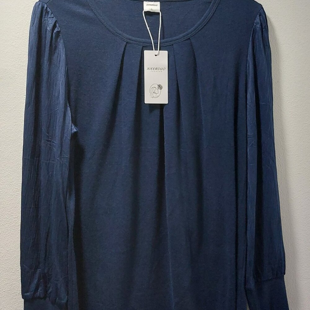 Xieerduo Fashion Navy Long Sleeve Shirt Women's Size Large